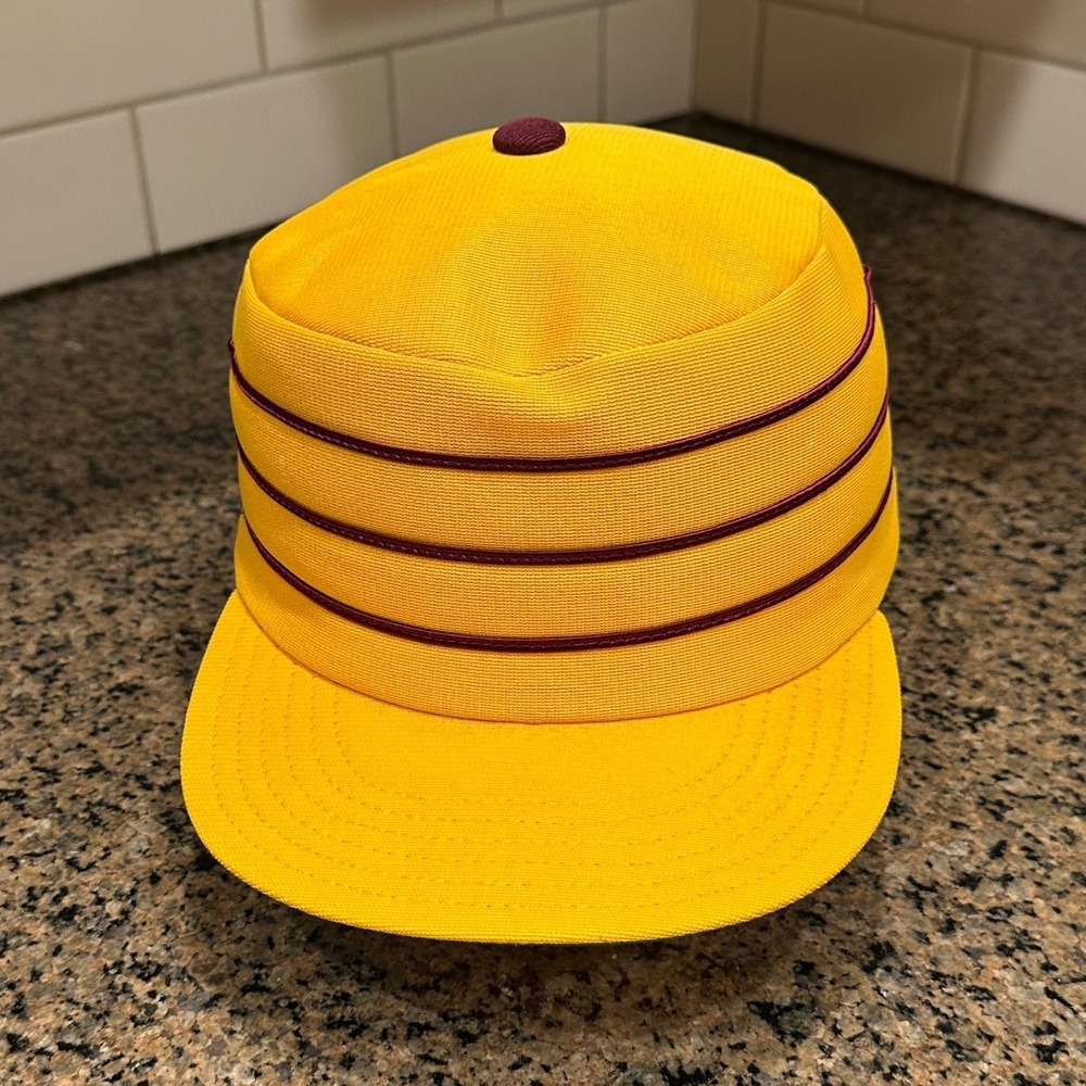 New Era Pillbox PRO MODEL Blank Hat 7 1/4 Maroon Yellow Made in USA Deadstock